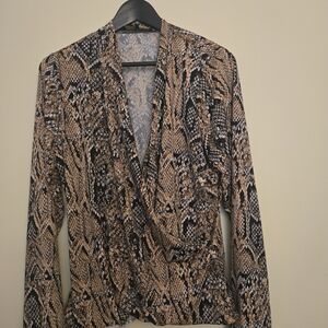 RACHEL Rachel Roy Snake-Print Wrap  Blouse in Beige and Black